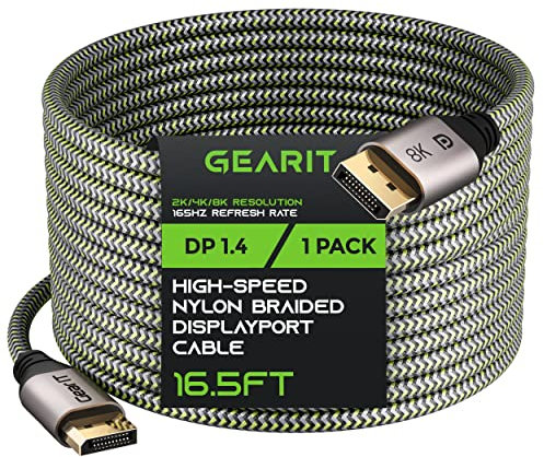 GearIT DisplayPort to DisplayPort Cable 1.4 (8K@60Hz, 4K@144Hz, 2K@165Hz), 16.5 Feet, 1 Pack
