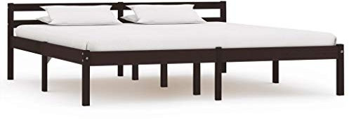 SKM Bettgestell Dunkel Braun Massivholz Kiefer 180×200 cm Braun