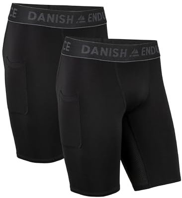 DANISH ENDURANCE Herren-Kompressionshose, Trainingshose, Tights mit Tasche, 2er Pack (Schwarz, XL)
