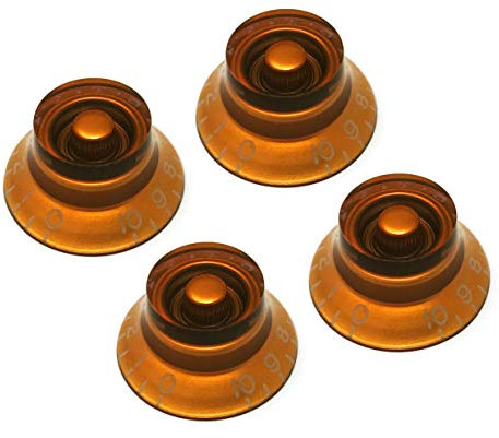 Vintage Forge LB18M-AM4 Knauf für Epiphone Les Paul Import E-Gitarre (links), bernsteinfarben, passend für 18 grobe Spline Alpha (metrisch), geteilter Schaft, Potentiometer