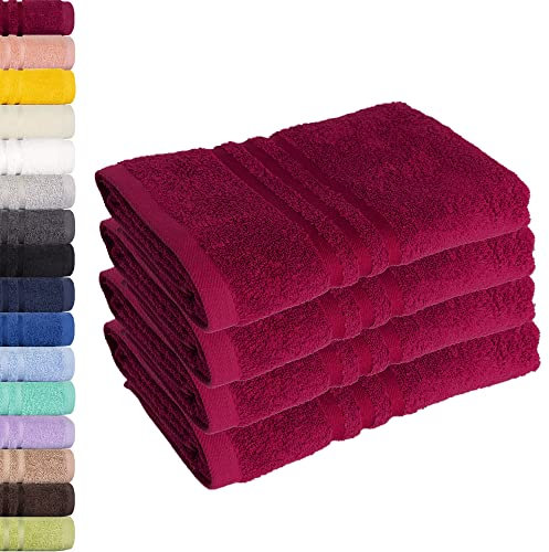 Lavea 4er Set Handtuch 50x100 cm – Saugstarke und Weiche Handtücher aus 100% Baumwolle, Frottierserie Elena – Waschbar und Strapazierfähig - Bordeaux