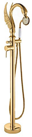 GLYYR Robinet de Baignoire sur Pied d'or Cygne Mitigeur de Baignoire Au Sol avec Douchette à Main, Laiton Mitigeur de Douche Ilot Autoportante Monocommande Robinet de Douche,Type B