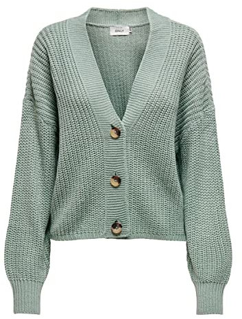 ONLY Damen Kurze Strickjacke | Langarm V-Ausschnitt Cardigan Knitted Basic | Stretch Sweater ONLCAROL, Farben:Grün, Größe:S