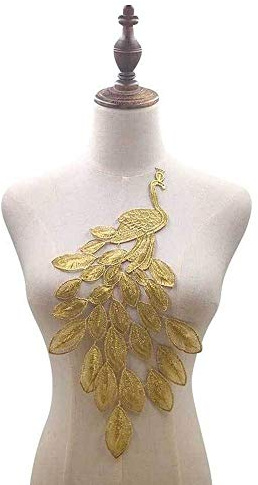 Uteruik Aufnäher, Pfau, bestickt, zum Aufbügeln, für Kleidung, Kleid, Kragen, Dekoration (#E)