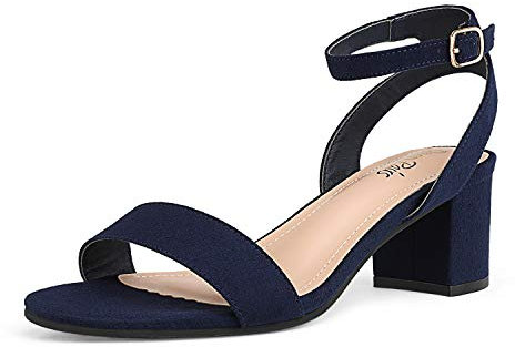 DREAM PAIRS Women's Sandals Open Toe Ankle Strap Low Block Chunky Heels Sandals Party Dress Pumps Shoes CARNIVAL,Size 6.5,Navy/Suede,CARNIVAL