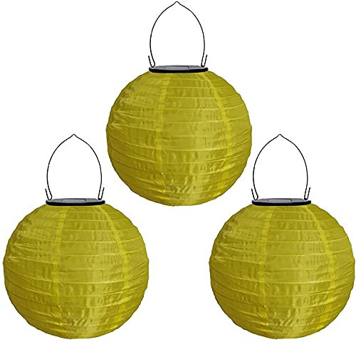 Youning Solar Lampions Außen Wetterfest, LED Solar Lampion Garten Laterne, Papier Laterne Lampenschirm Lampion Runde Laterne Papierlampions zum Dekorieren 20cm (3pcs Gelb)