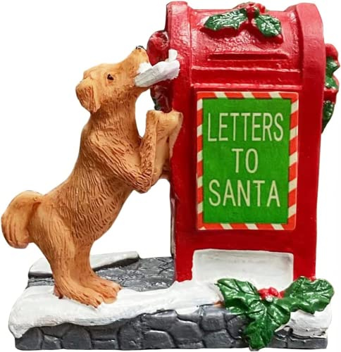 UMESONG Weihnachtsdorf-Zubehör Brief an den Weihnachtsmann-Briefkasten-Dorf-Set, niedliche Welpen-Kollektion, Harz-Statuen für Urlaub, Zuhause, Weihnachtsdekoration
