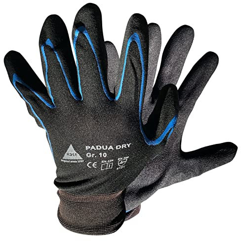 Hase Montagehandschuh Padua Dry, aus Nylon Feinstrick und Nitril Beschichtung, besonders flüssigkeitsabweisend gegen Wasser und Öl, dadurch hat man einen guten Ölgriff (100, 9)