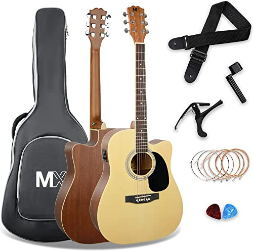 MX von 3rd Avenue Performance-Serie, elektroakustische Westerngitarre in Normalgröße, Gitarrenset mit Cutaway und Fichtenholzdecke in Natur