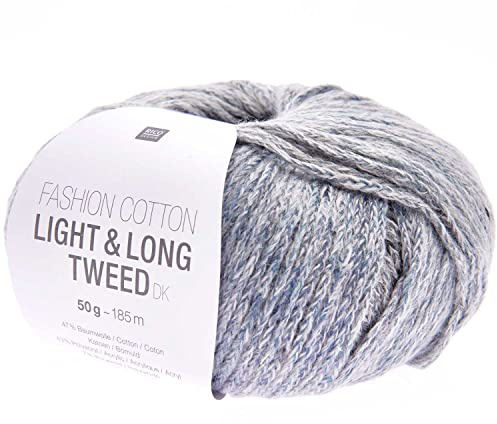Rico Design Fashion Cotton Light & Long Tweed dk Farbe 18 indigo, weiches Baumwollmischgarn mit Tweedeffekt zum Stricken oder Häkeln, 50g