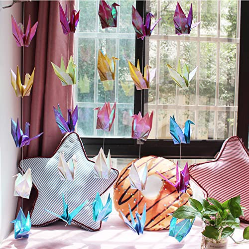 SHHS Twinkle Papier-Kranich-Girlanden zum Aufhängen (3 Stränge x 1 m), bunte Origami-Vögel, Luftschlangen für Brautparty, Babyparty, Geburtstagsparty-Zubehör