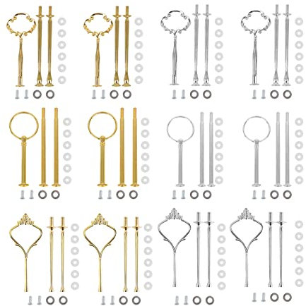 YWNYT 12 Set Kuchenständer-Beschläge, 3 Etagen, Tablett Krone/Wolke/Ring, Kuchenständer, Griff, Metall, Obst, Dessert, Cupcake-Teller, Ständer, Mittelgriff, Beschläge für Bastelarbeiten