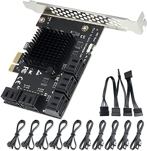 Scheda di espansione SATA 10 porte, scheda SATA PCIe, 6 Gbps PCI Express x1 a SATA 3.0 Controller Card per Windows XP/7/8/10 SSD HDD