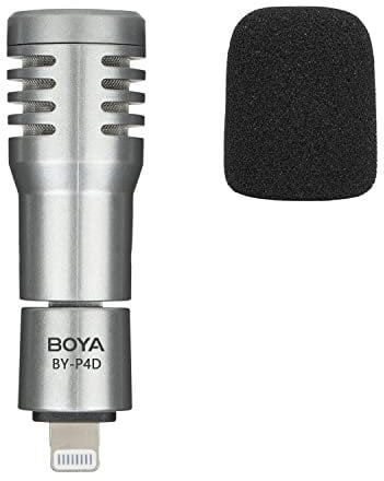 BOYA BY-P4D - Mini microfono per iPhone, con porta Lightning per iPhone/iPad/iPod, pieghevole, con schiuma antivento per YouTube, Vlogging, Live Stream, registrazione video
