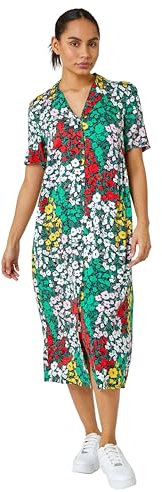 Dusk Fashion Women Ditsy Floral Midi Shirt Dress - Ladies Spring Everyday Summer Holiday Short Sleeve Soft Button Down Comfy Relaxed Fit Frock Vacation Gowns - Multi - Size 12