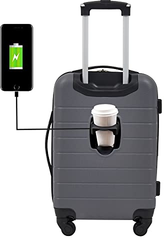 Wrangler Smart Luggage Set with Cup Holder and USB Port, Quiet Shade, 20-Inch Carry-On, Smart Luggage Set with Cup Holder and USB Port