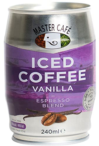 Master Café Iced Coffee in Cans, 12 x 240ml, Full-Bodied Arabica & Robusta Coffee Bean Blend, Ready to Drink, Enjoy Cold or Iced, Vanilla