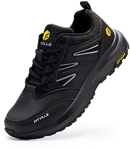FitVille Extra weit Wanderschuhe Herren Wasserdicht Wanderhalbschuhe rutschfest Trekkingschuhe für alle Wetterbedingungen Outdoor Schuhe mit Fußgewölbestütze Schwarz 44 EU Weit