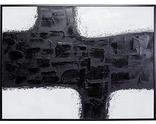 Kare Design Bild mit Rahmen Crossroads Schwarz/Weiß, Leinwand, Wanddekoration, Kunstwerk, handgemalte Details, Wandbild, Gemälde, Abstrakt, Modern, Wohnzimmer, Schlafzimmer, Flur, 120x90x4cm