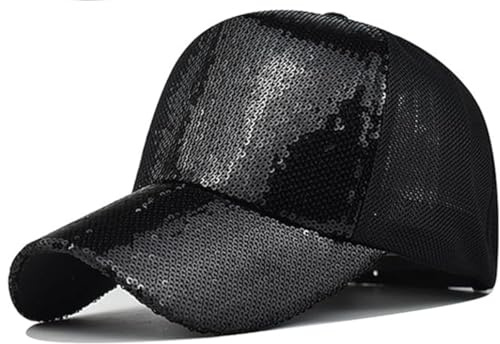 QQY Baseball Cap Sonnenhut, Strass Pailletten Cap, verstellbare Mesh Caps Baseball Party Hut für Frauen Männer (Schwarz)