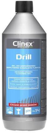 Gel CLINEX Drill, Zur Rohrreinigung, Toilettengel, WC Gel, Schnelle Aktion, Effizient, Zur Küche, zur Toilette, zum Büro, Für Waschtische Gel, 1L