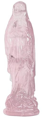 mookaitedecor Natürliche Kristall Rosenquarz Jungfrau Maria Statue, Religiöse Geschenk Gesegnete Gottesmutter Statue Figur Deko Stein Skulptur für Heimdekoration, 8,8-9,2 cm Hoch