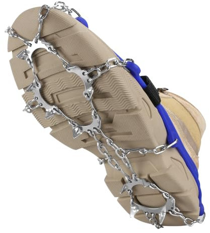 Steigeisen für Bergschuhe, Edelstahl Ice Klampen Steigeisen mit 2 Klettbänder, Anti Rutsch auf EIS und Schnee für Wandern Klettern Bergsteigen Eisfischen im Winter (L (EU 42-44))