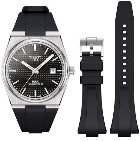 Stanchev Armband für die Tissot PRX Uhren-Serie, weiches Silikonband für PRX Powermatic 80, 11 mm/12 mm, Ersatzbänder für 35 mm/40 mm, für Herren und Damen (40 mm, Schwarz)
