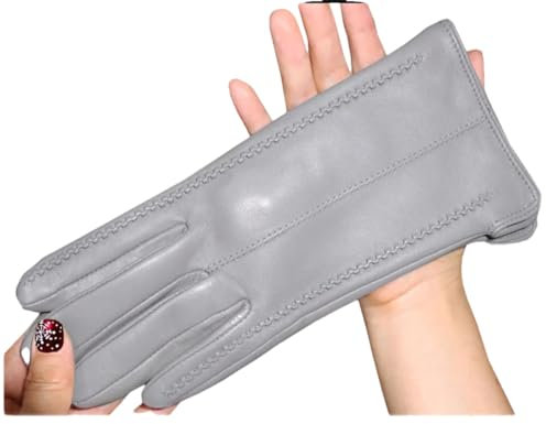 Lederhandschuhe Damen Schaffell Flanell Futter Warme Herbst Und Winter Touchscreen Fahren Fäustlinge, CS2 Lingt grau, 7