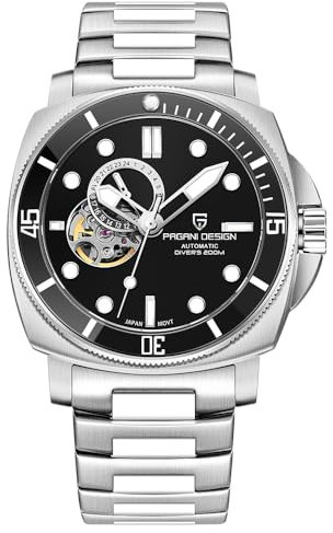 Pagani Design- Reloj Automático Hombre, Brazalete Casual Acero Inoxidable con Elegante Cristal Zafiro, Correa Nylon NH39, PD1736 (PD-1736 Banda de Acero Negro)