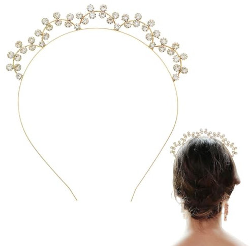FAIRYGATE Stirnband Damen Dünn Brautstirnband Gold Hochzeit Haarband Strass Kopfschmuck Braut Tiara Haarbänder Elegante Accessoires 4721