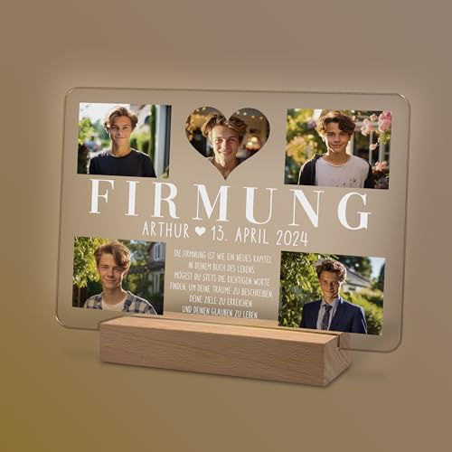 Yuweli® Geschenke zur Firmung personalisierte optinale Nachtlampe mit Foto und Namen als Geschenk zur