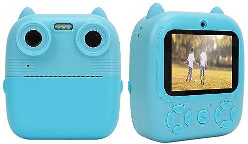 Kinder-Digitaldruckkamera, HD-Pixel-Doppelobjektiv-Cartoon-Wiedergabe-Selfie-Videokamera 2,8-Zoll-Bildschirm, Kamera für Kinder mit Drucken von Fotopapier (Himmelblau)