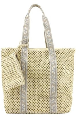 MODELISA - Bolso Shopper De Hombro Rafia Paja Grande Playa Cremallera Estilo Casual Mujer (Beige)