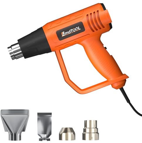 Heißluftpistole 2000W Heißluftgebläse Dual Hoch-/Niedrigtemperatur 300°C & 600°C, Luftmenge 300L/min & 500L/min, Heißluftfön mit 4 Düsen, Orange