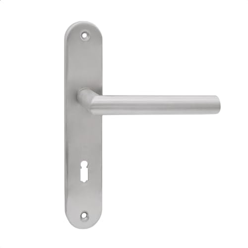 domino Türgriff 72 Drückergarnitur BB-Buntbart Set Langschildgarnitur Türklinke für Zimmertür, Kellertür & Innentür L-Form Türbeschläge aus Edelstahl Silber Türdrückergarnitur STELLA INX