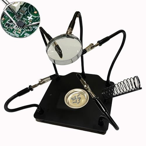 Lötstation Helping Hands mit Lupe Third Hand Stand Solder Tool PCB Holder Circuit Board Soldering Kit - Heavy Duty Base Plate | Four Flexible Arms
