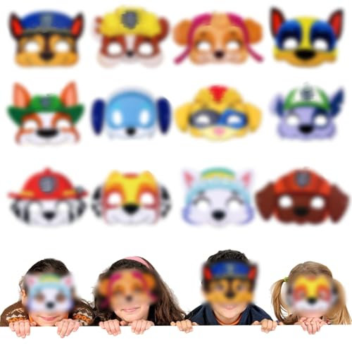 Pianocean 12PCS Kindergeburtstag Party Masken Kinder, Thema Party Dress Up Mädchen Jungen, Rollenspiel Kostüm Geburtstag Dekoration