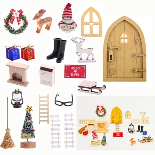 Diketone Wichteltür Komplettset,Wichtel Zubehör Weihnachten Deko,Weihnachtswichtel für Adventskalender Mädchen und Junge,Miniatur Wichtelhaus Deko Wohnzimmer Garten