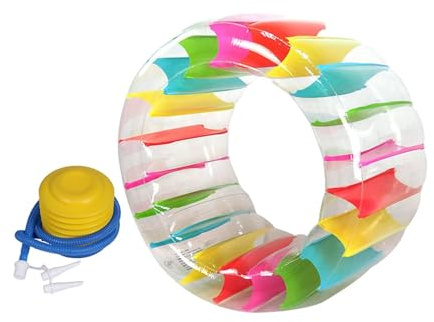 Harilla Roue à Eau Gonflable, Flotteur de Piscine, Roue roulante Gonflable de Plage avec Pompe à Pied pour lac, pelouse, arrière-Cour, 100cmx60cm