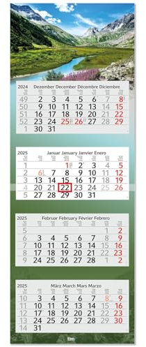 Timr 4-Monatskalender 2025 Berglandschaft I Wandkalender 4 Monate I 33 x 90 cm I mehrsprachig D/GB/F/ES I Jahresplaner mit Schieber I Berge Landschaft I tr244