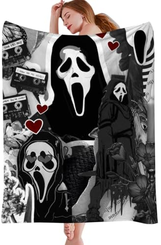 Generisch Screams Ghost Decke, Horrorfilm Fuzzy Screams Ghost Face Stranddecke, weiche, gemütliche Flanell-Couchdecke, Überwurfdecken für Zuhause, Couch, Halloween-Dekoration