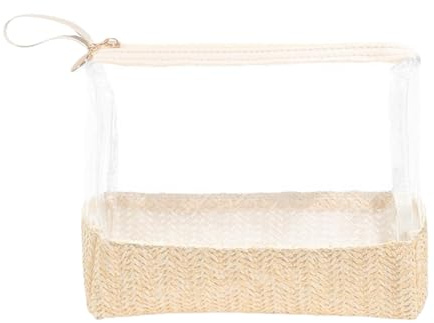 Vriusi Straw Clear Makeup Bag, Transparent Cosmetics Storage Bag, Zipper Bag Makeup Cosmetic Pouch, Waterproof and Dustproof Storage Bag, Travel Toiletries Hand Storage Bag, Beige Yellow, Se référer