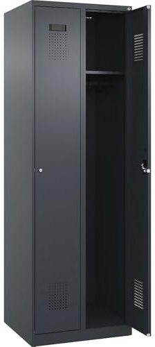 C + P Möbelsysteme C+P | Spind Evolo Plus | 2 Abteile | Grau | B 600 mm | mit Bodengleitern | Zylinderschloss