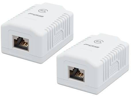 FGB Lot de 2 prises réseau Cat6A - Montage en saillie - 1 port RJ45 femelle - Blindées - Montage en saillie - 10 Gbit/s - Réseau Ethernet - Prise LAN - Pour différents domaines d'application - Blanc