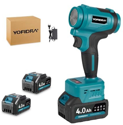 Yofidra Turbo Soffiatore a Batteria - Soffiatore con 2 batterie da 4,0 Ah, potenza di soffiaggio 0,6 kg, 1500 W, 120.000 RPM, soffiatore elettrico senza spazzole per neve, polvere, foglie e acqua