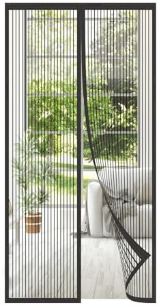 MAGICDOOR Moustiquaire Magnétique 60x90cm, Noir Polyestère Rideau de Porte Antimoustique Respirant Fermeture Automatique Moustiquaires Fenetre Sans Perçage pour Terrasses Chambres Coucher etc.