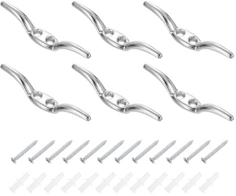 sourcing map 6Pcs 65x10mm Blind Cord Cleats, Blind String Safety Rope Zinc Alloy Holder, Window Cord Hooks with Screws for Curtains Sun Shades Ropes, Silver