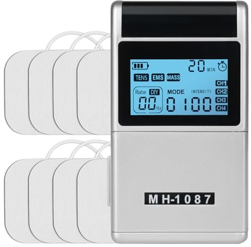 Aolso TENS Gerät, 3-in-1 Reizstromgerät mit 12 Modi, Training durch elektrische Muskelstimulation, TENS/EMS Elektro Massagegerät für Arm,Bein,Rücken,Schulter,Nacken mit 12 Elektroden Pads(Silber)