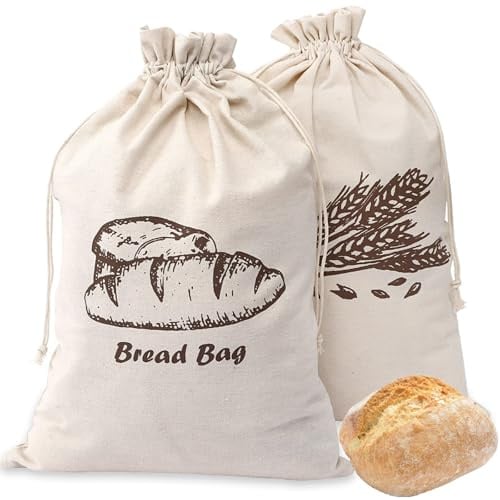 2 Pezzi Sacchetto Portapane, Ssacchetto del Pane in Cotone e Lino, Sacchetti Riutilizzabili per il Pane, Tasche con Coulisse Anche per la Conservazione Degli Alimenti (29 x 44 cm)